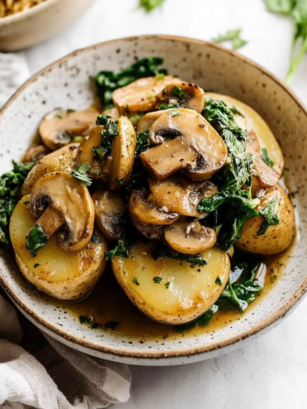 Savor Potatoes with Mushroom Spinach for a Cozy Dinner Delight 4 Potatoes with Mushroom Spinach
