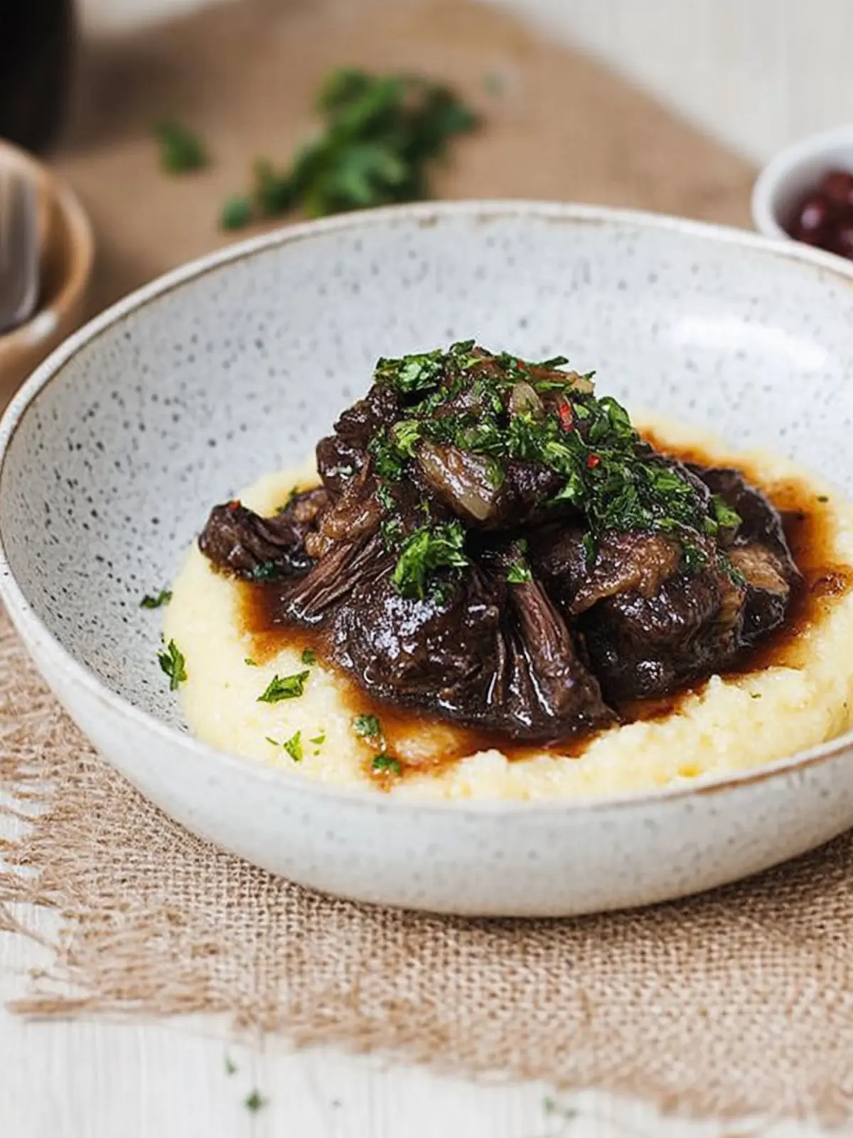 Melt-in-Your-Mouth Braised Beef Cheeks with Creamy Polenta 4 Braised Beef Cheeks with Creamy Polenta