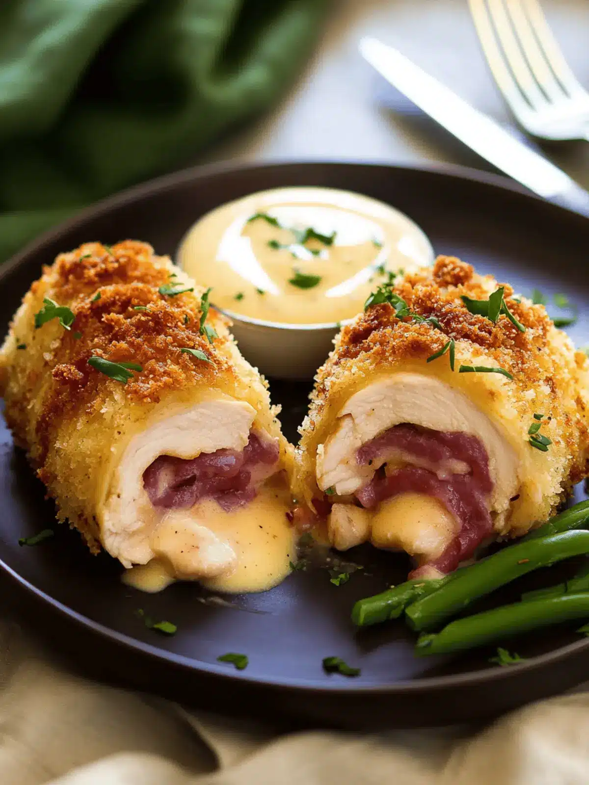 Savory Chicken Cordon Bleu with Creamy Honey Mustard Sauce 4 Chicken Cordon Bleu