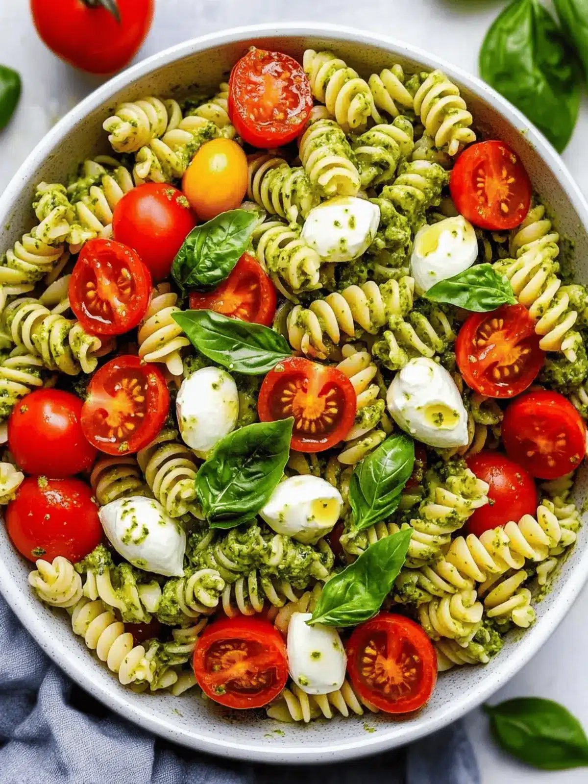 Delicious Pesto Pasta Salad with Tomatoes & Mozzarella Bliss 3 Pesto Pasta Salad with Tomatoes & Mozzarella