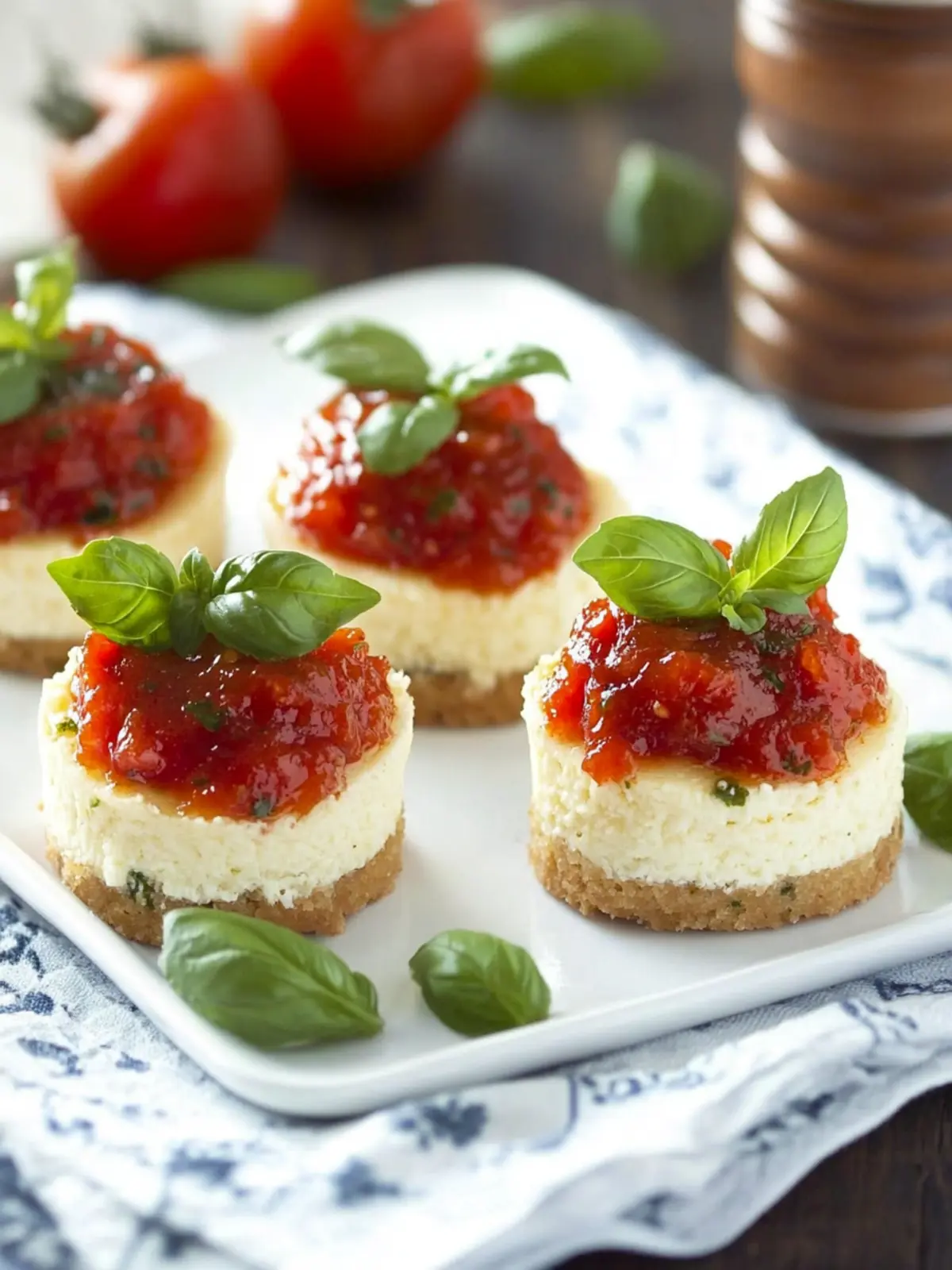 Savory Mini Basil Parmesan Cheesecakes with Tomato Jam Delight 3 Mini Basil Parmesan Cheesecakes with Tomato Jam