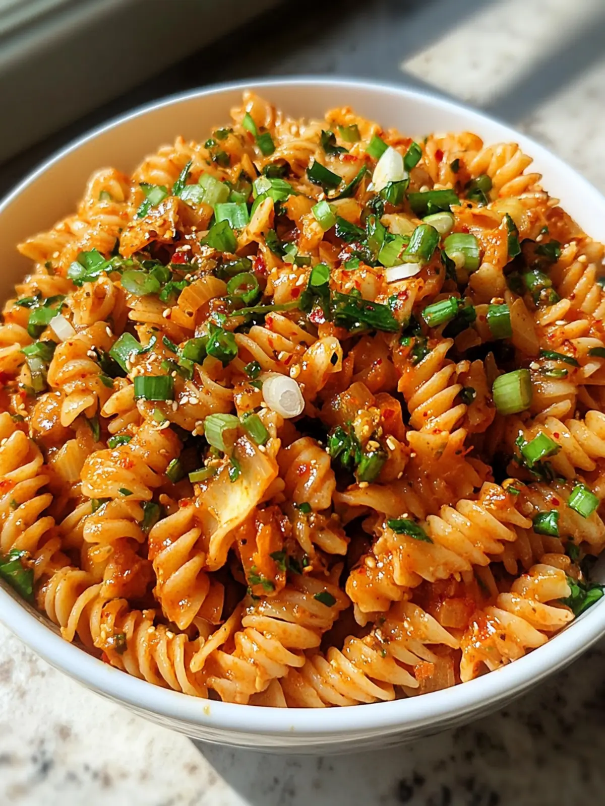 Zesty Spicy Kimchi Pasta Salad You'll Love Making at Home 4 Spicy Kimchi Pasta Salad