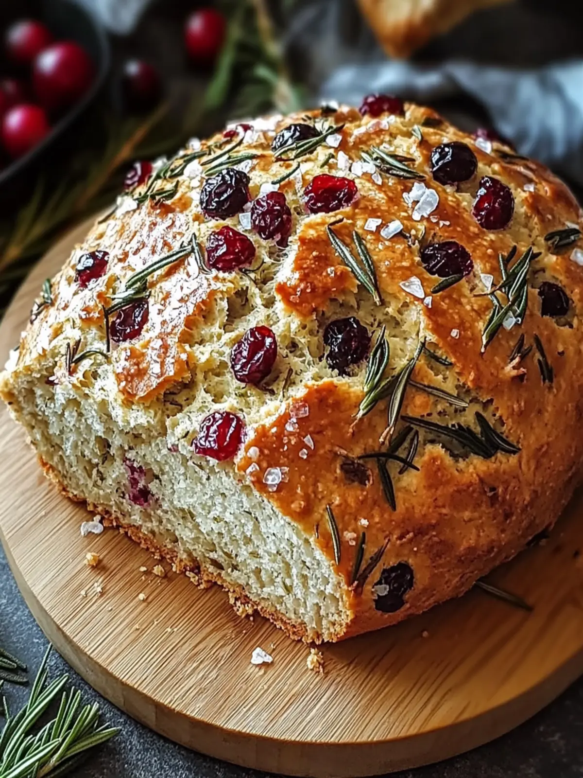 Delicious Rosemary Cranberry Bread with Olive Oil & Sea Salt 3 Rosemary Cranberry Bread with Olive Oil & Sea Salt