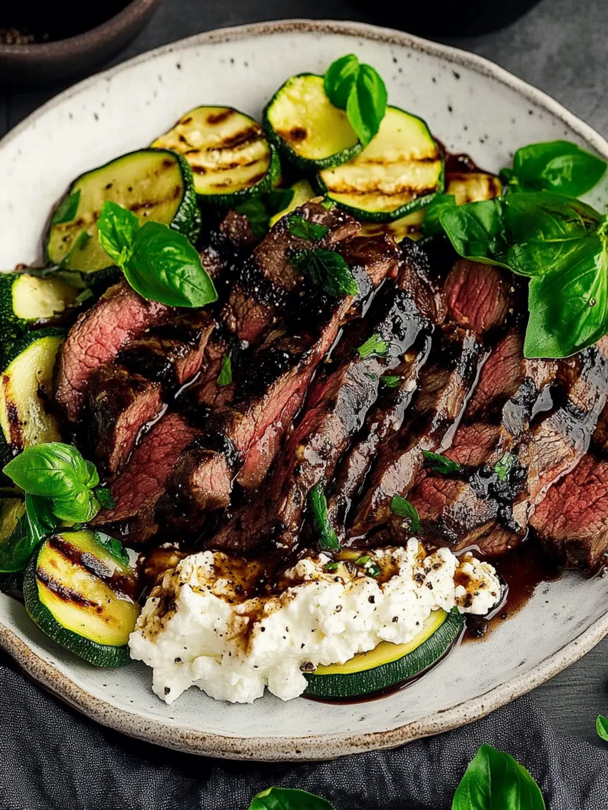 Savor Balsamic Flank Steak with Zucchini and Whipped Feta 3 Balsamic Flank Steak with Zucchini and Whipped Feta