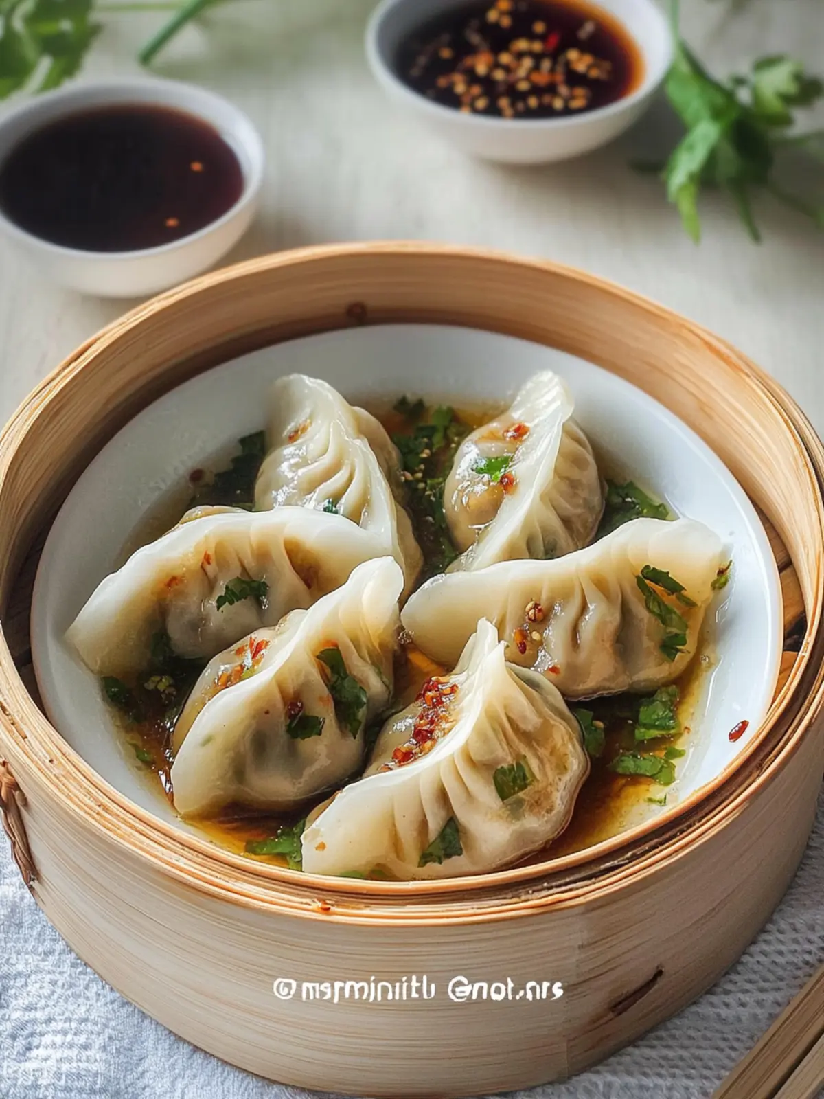 Perfectly Fluffy Steamed Dumplings with Zesty Dipping Sauce 4 Steamed Dumplings