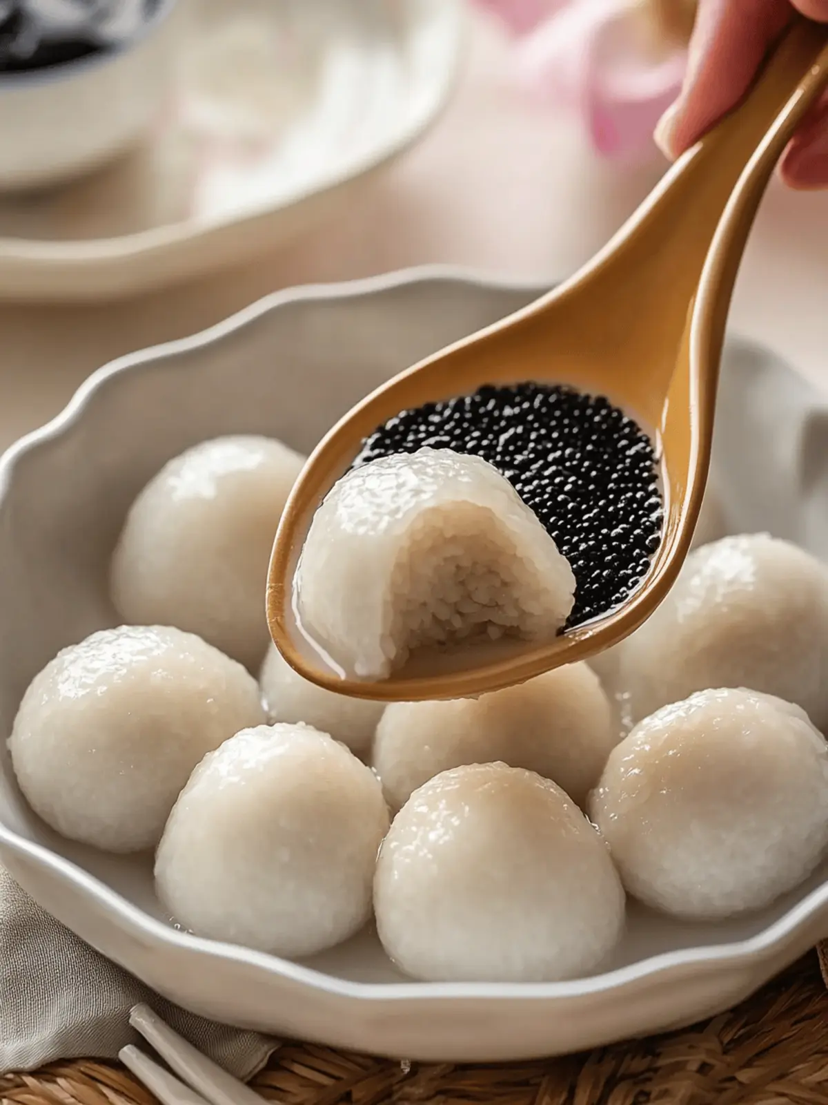 Delicious Glutinous Rice Balls with Sweet Black Sesame Filling 4 Glutinous Rice Balls