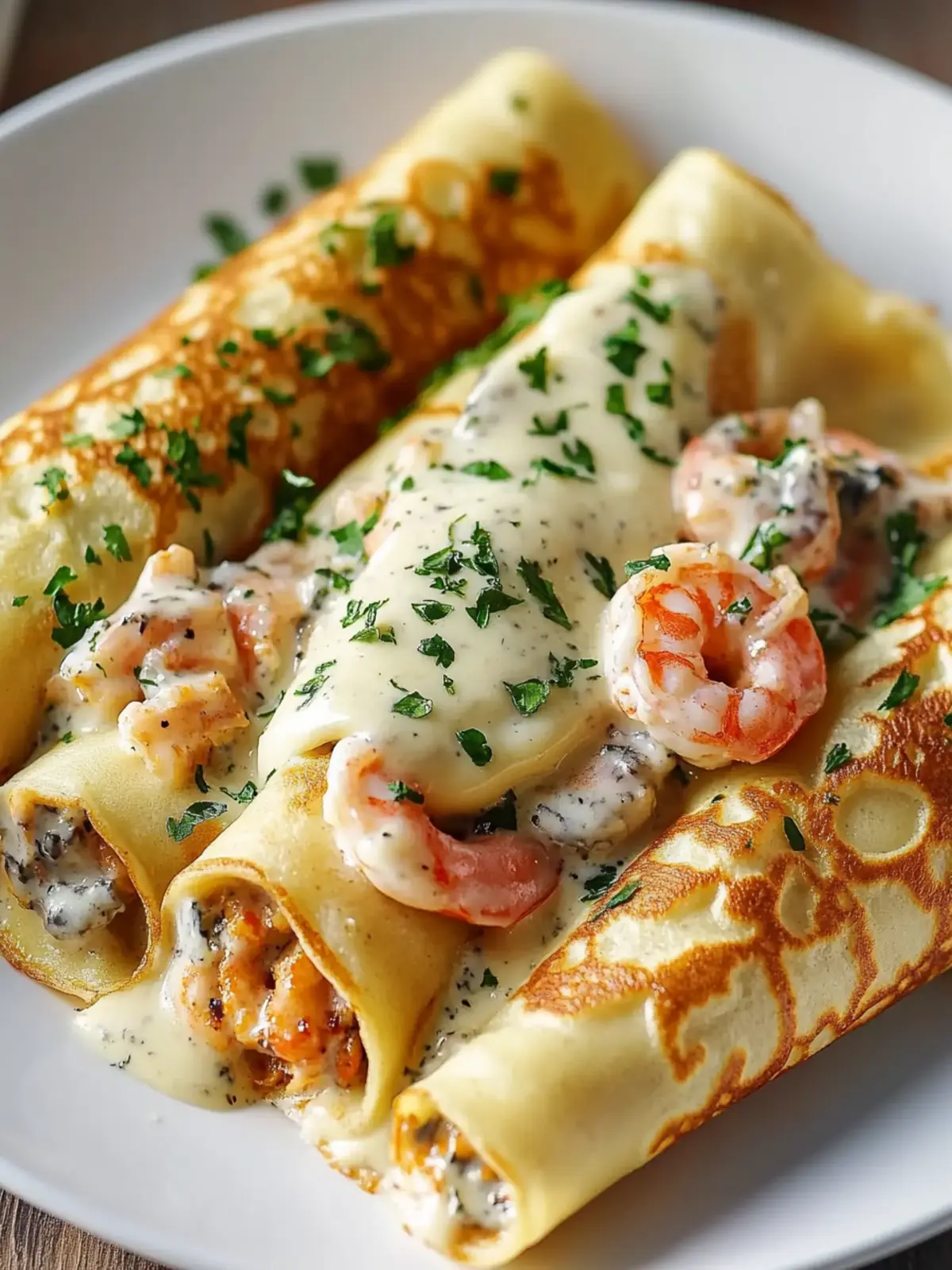Indulge in Seafood Crepes with B chamel Sauce Delight 2 Seafood Crepes with B chamel Sauce