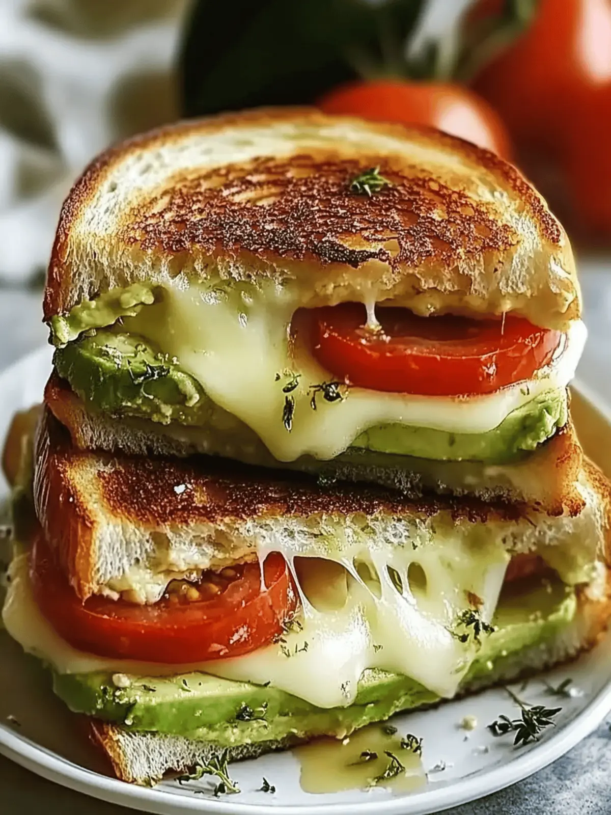 Melted Bliss: Avocado, Mozzarella, and Tomato Grilled Cheese 3 Avocado, Mozzarella, and Tomato Grilled Cheese