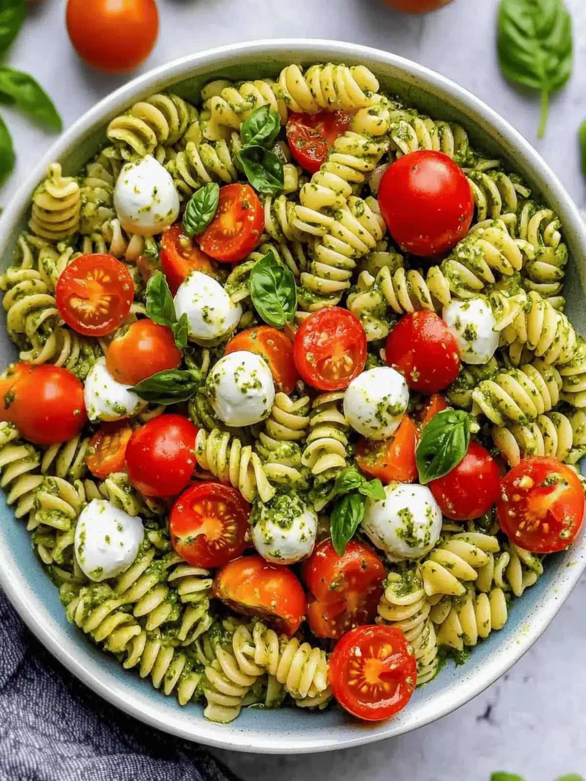 Delicious Pesto Pasta Salad with Tomatoes & Mozzarella Bliss 4 Pesto Pasta Salad with Tomatoes & Mozzarella