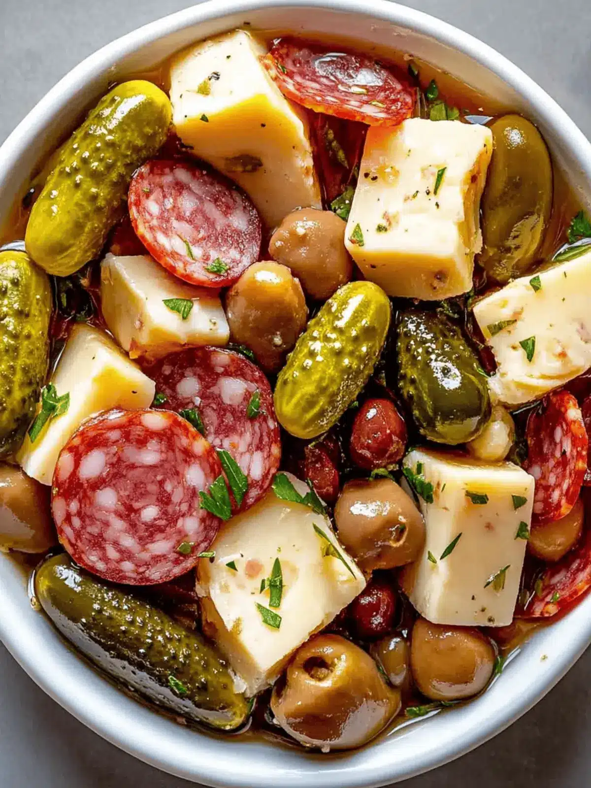 Indulge in Marinated Cheese Appetizer with Salami & Pickles 2 Marinated Cheese Appetizer with Salami & Pickles