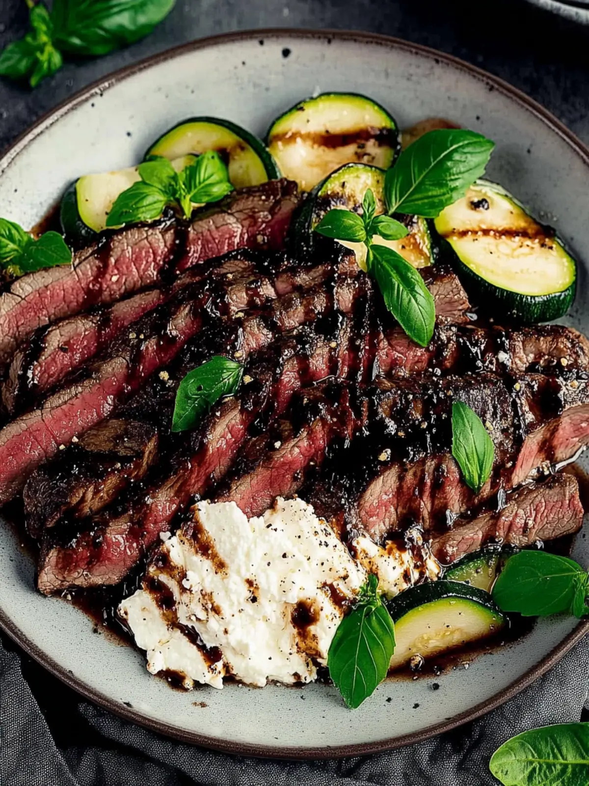 Savor Balsamic Flank Steak with Zucchini and Whipped Feta 2 Balsamic Flank Steak with Zucchini and Whipped Feta
