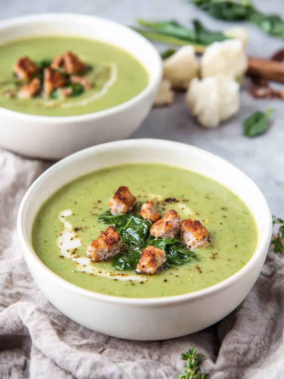 Creamy Cauliflower Spinach Soup with Sausage Delight 3 Cauliflower Spinach Soup with Sausage