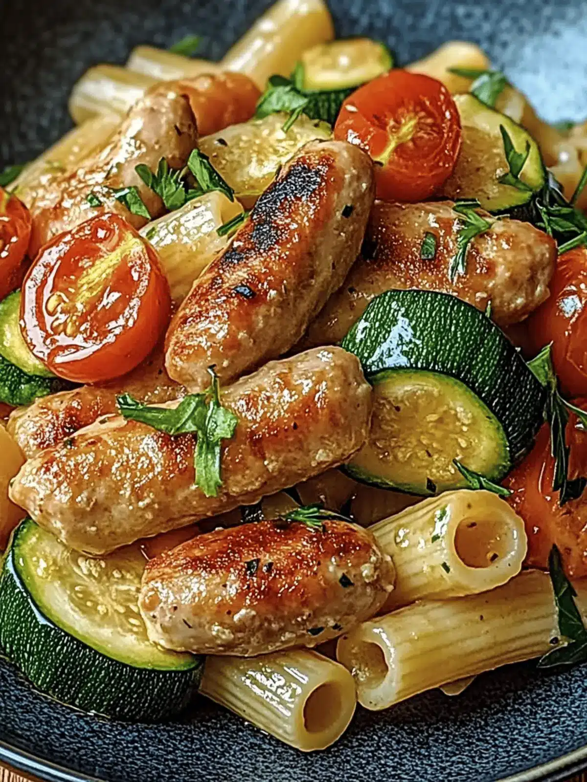 Easy Chicken Sausages with Zucchini, Tomatoes, and Pasta Bliss 3 Chicken Sausages with Zucchini, Tomatoes, and Pasta