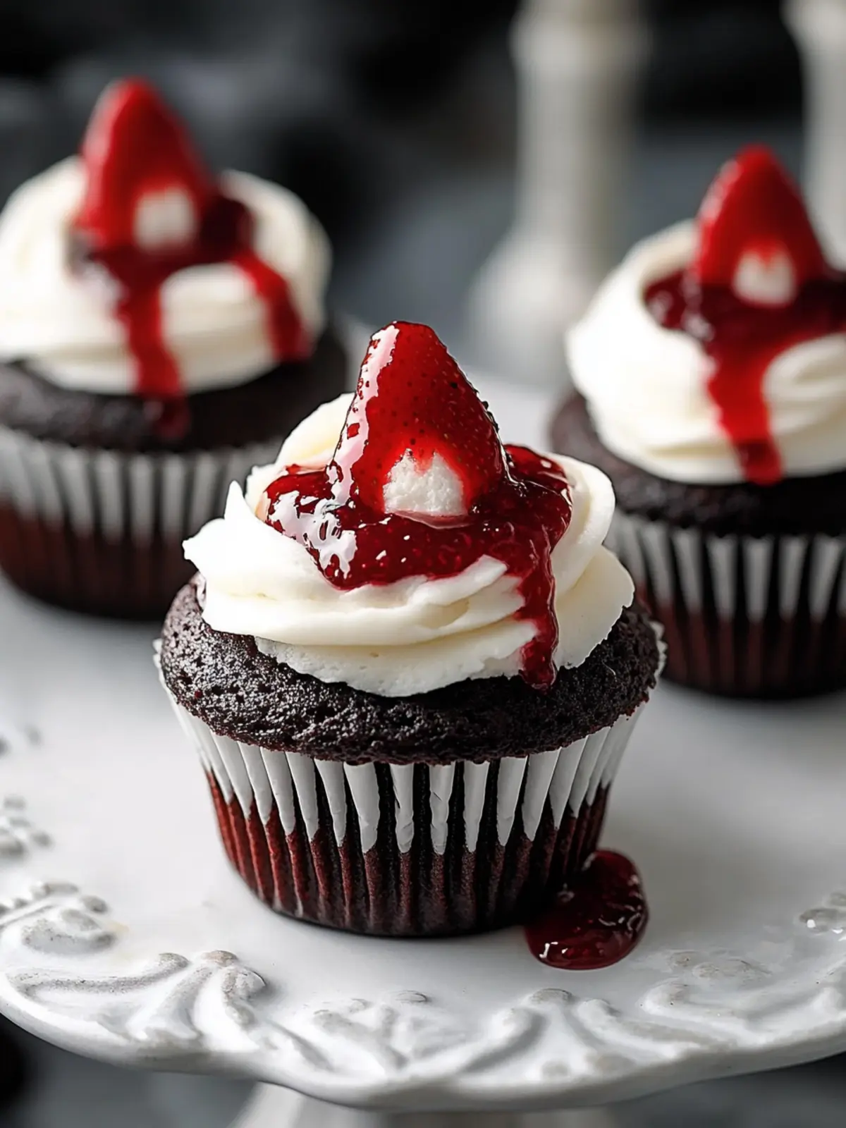 Vampire Bite Cupcakes with Strawberry Jam Filling for Spooky Fun 2 Vampire Bite Cupcakes with Strawberry Jam Filling