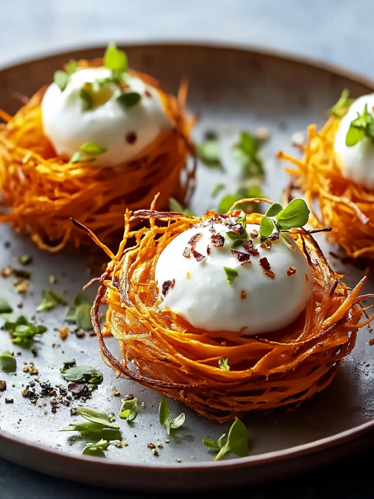 Crispy Sweet Potato Nests with Burrata and Chili Honey Bliss 2 Crispy Sweet Potato Nests