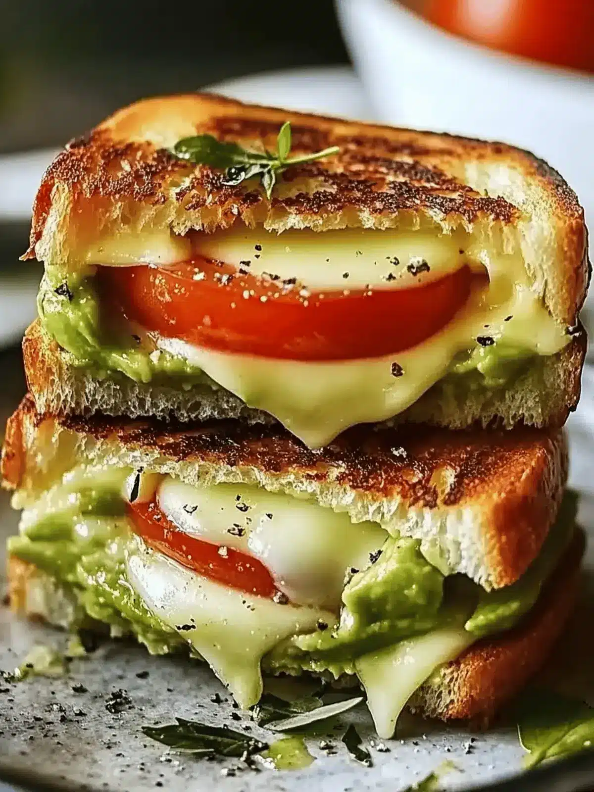 Melted Bliss: Avocado, Mozzarella, and Tomato Grilled Cheese 2 Avocado, Mozzarella, and Tomato Grilled Cheese