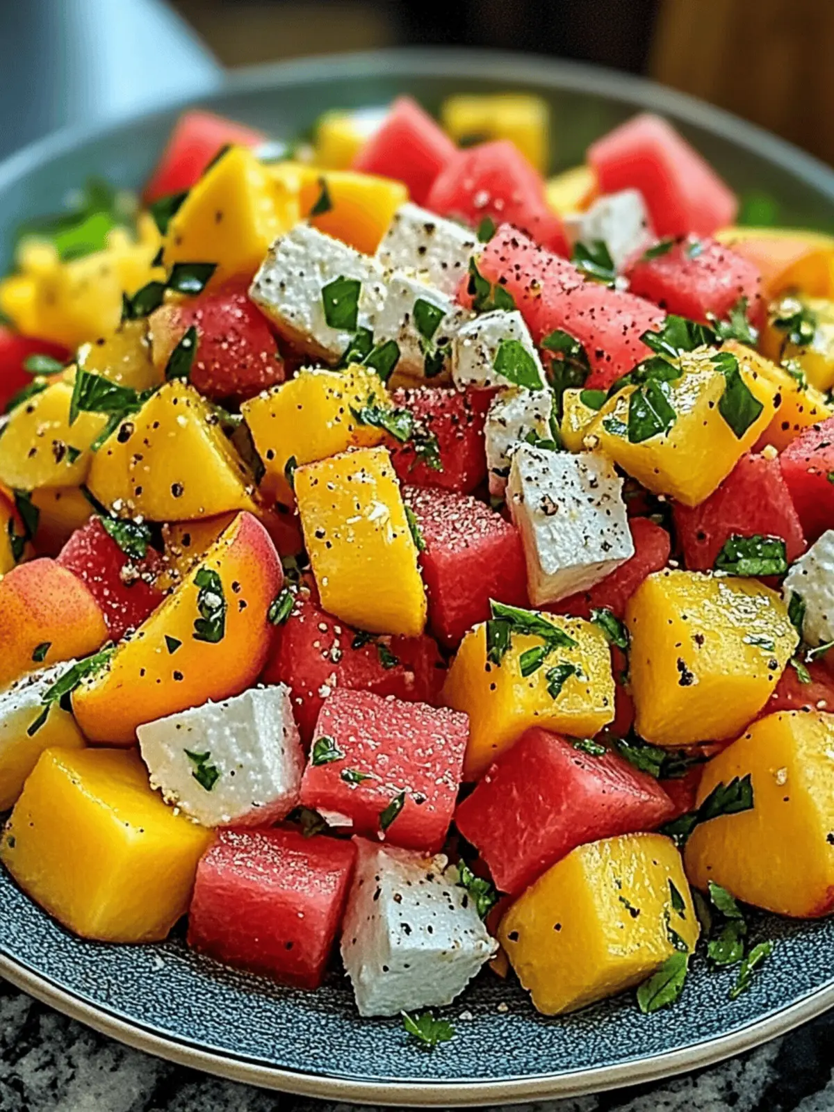 Bright and Zesty Peach Watermelon Salad for Summer Bliss 3 Peach Watermelon Salad