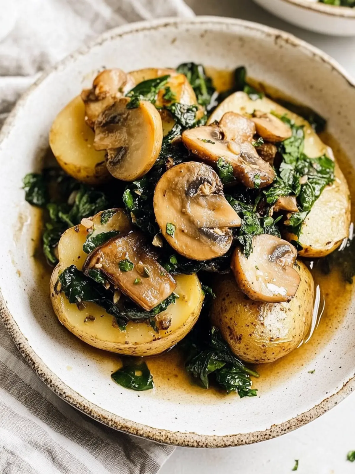 Savor Potatoes with Mushroom Spinach for a Cozy Dinner Delight 2 Potatoes with Mushroom Spinach