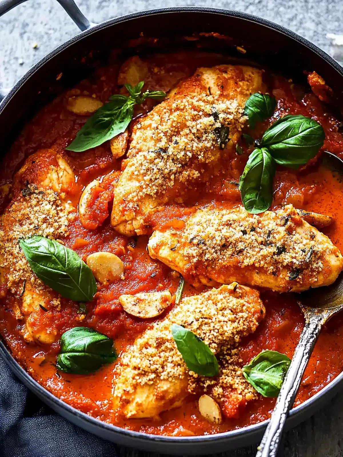 Savory Chicken Arrabiata with Crunchy Herb-Garlic Topping 3 Chicken Arrabiata with Herb and Garlic Breadcrumbs