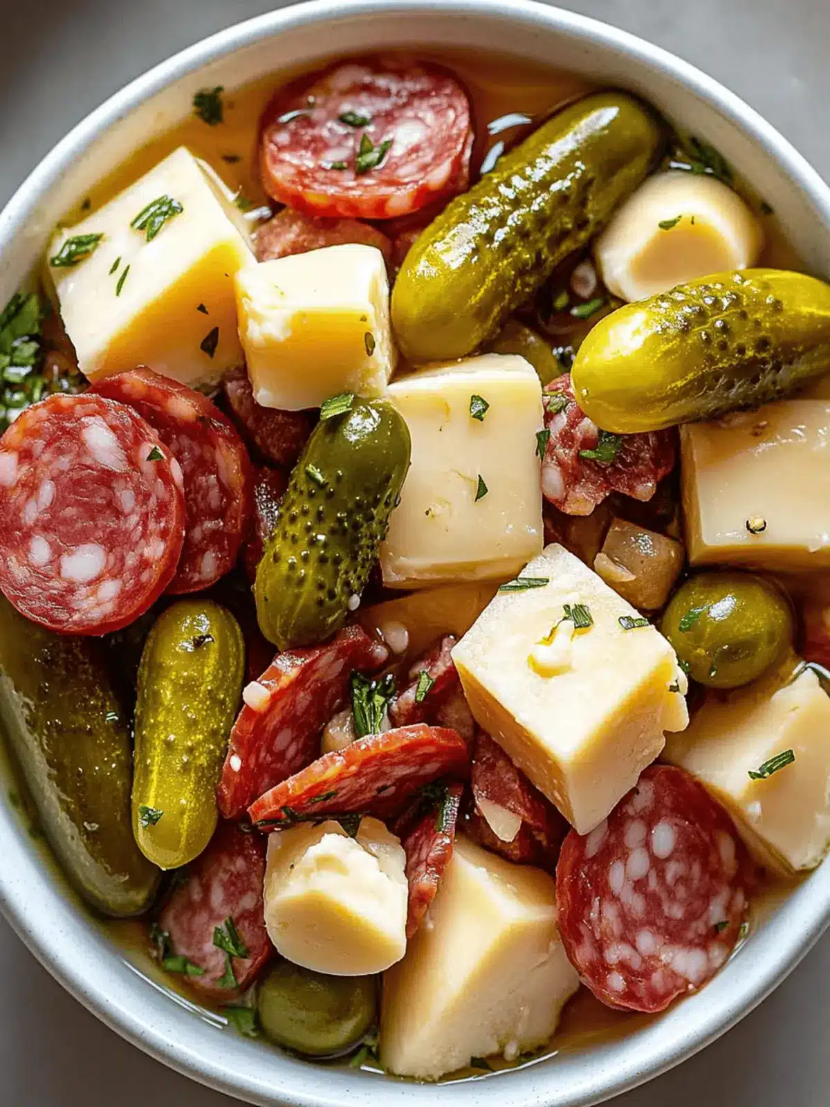 Indulge in Marinated Cheese Appetizer with Salami & Pickles 4 Marinated Cheese Appetizer with Salami & Pickles