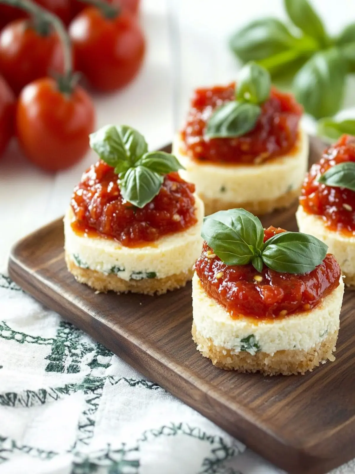 Savory Mini Basil Parmesan Cheesecakes with Tomato Jam Delight 4 Mini Basil Parmesan Cheesecakes with Tomato Jam