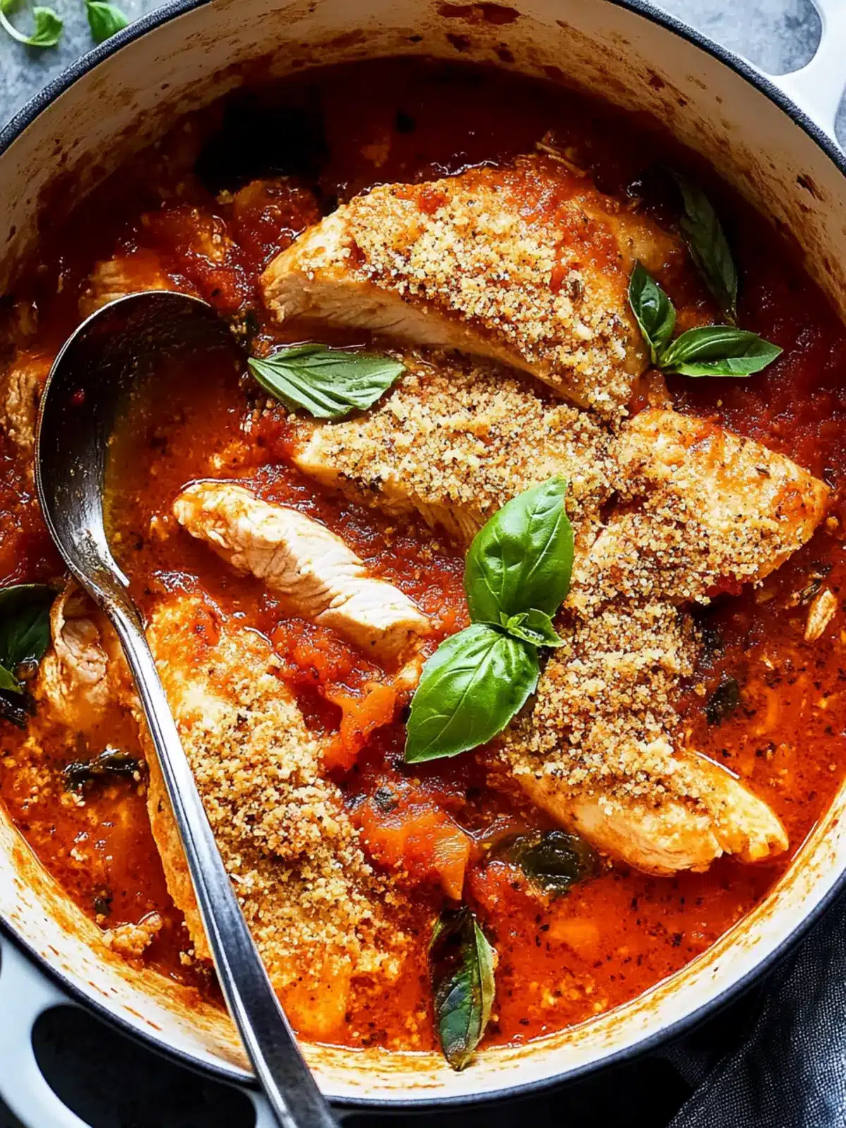 Savory Chicken Arrabiata with Crunchy Herb-Garlic Topping 4 Chicken Arrabiata with Herb and Garlic Breadcrumbs