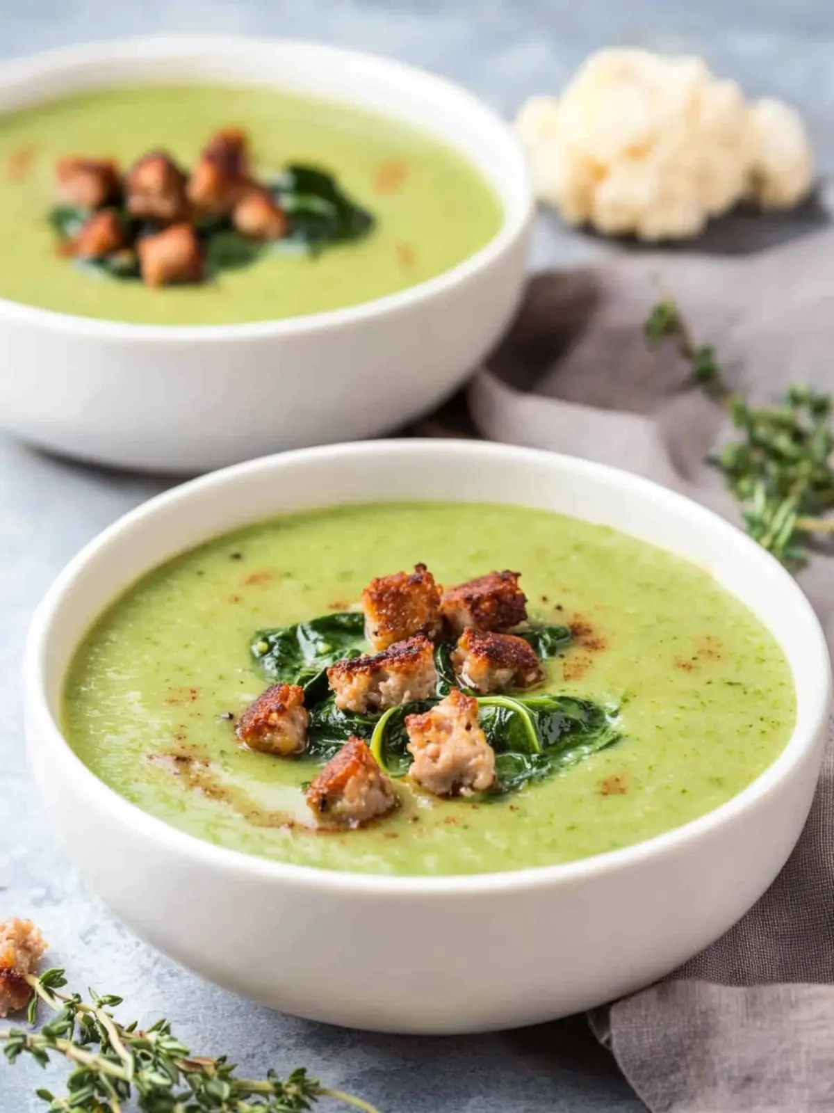 Creamy Cauliflower Spinach Soup with Sausage Delight 2 Cauliflower Spinach Soup with Sausage