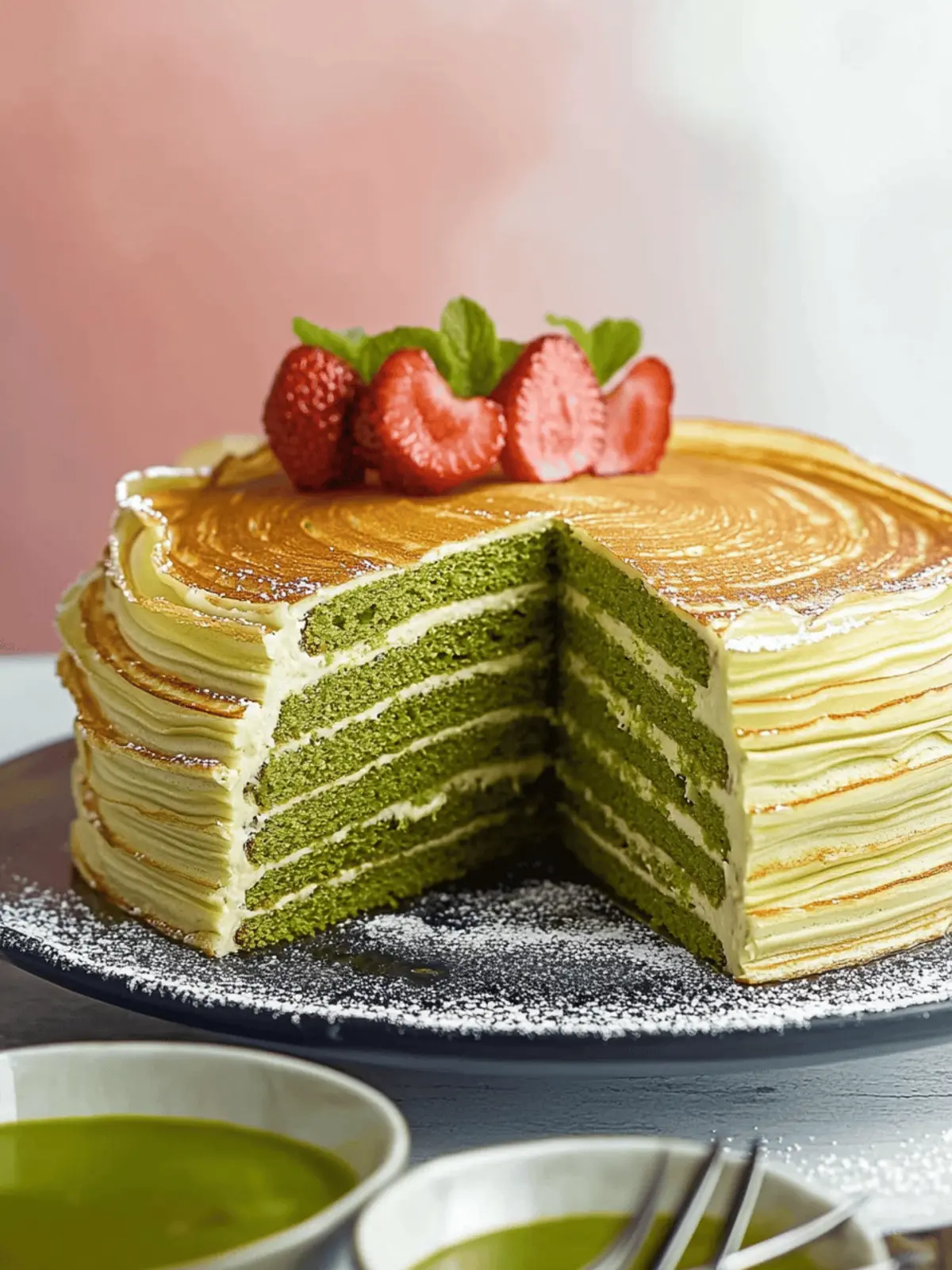 Irresistible Matcha Crepe Cake with Strawberries Inside 4 Matcha Crepe Cake