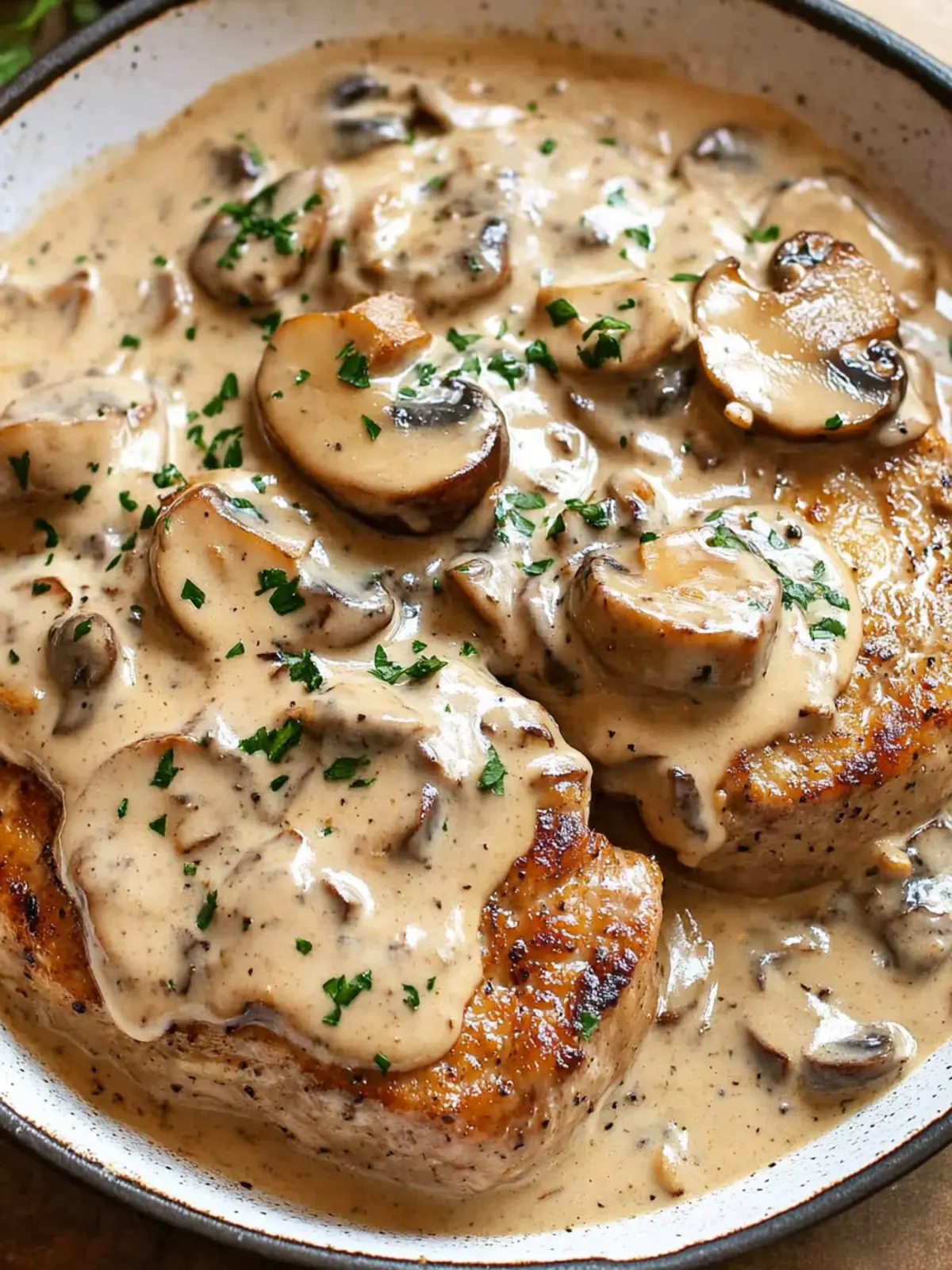 Savory Pork Chops with Irresistible Mushroom Cream Sauce 2 Pork Chop with Mushroom Cream Sauce