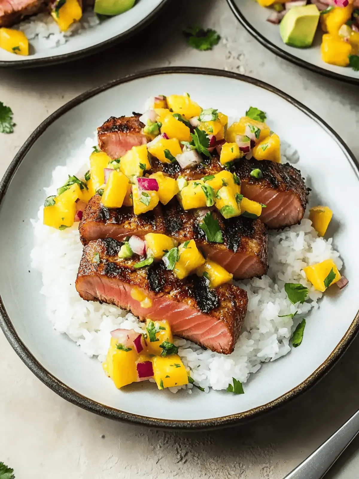 Blackened Tuna Steaks with Mango Avocado Salsa: A Summer Feast 4 Blackened Tuna Steaks with Mango Avocado Salsa