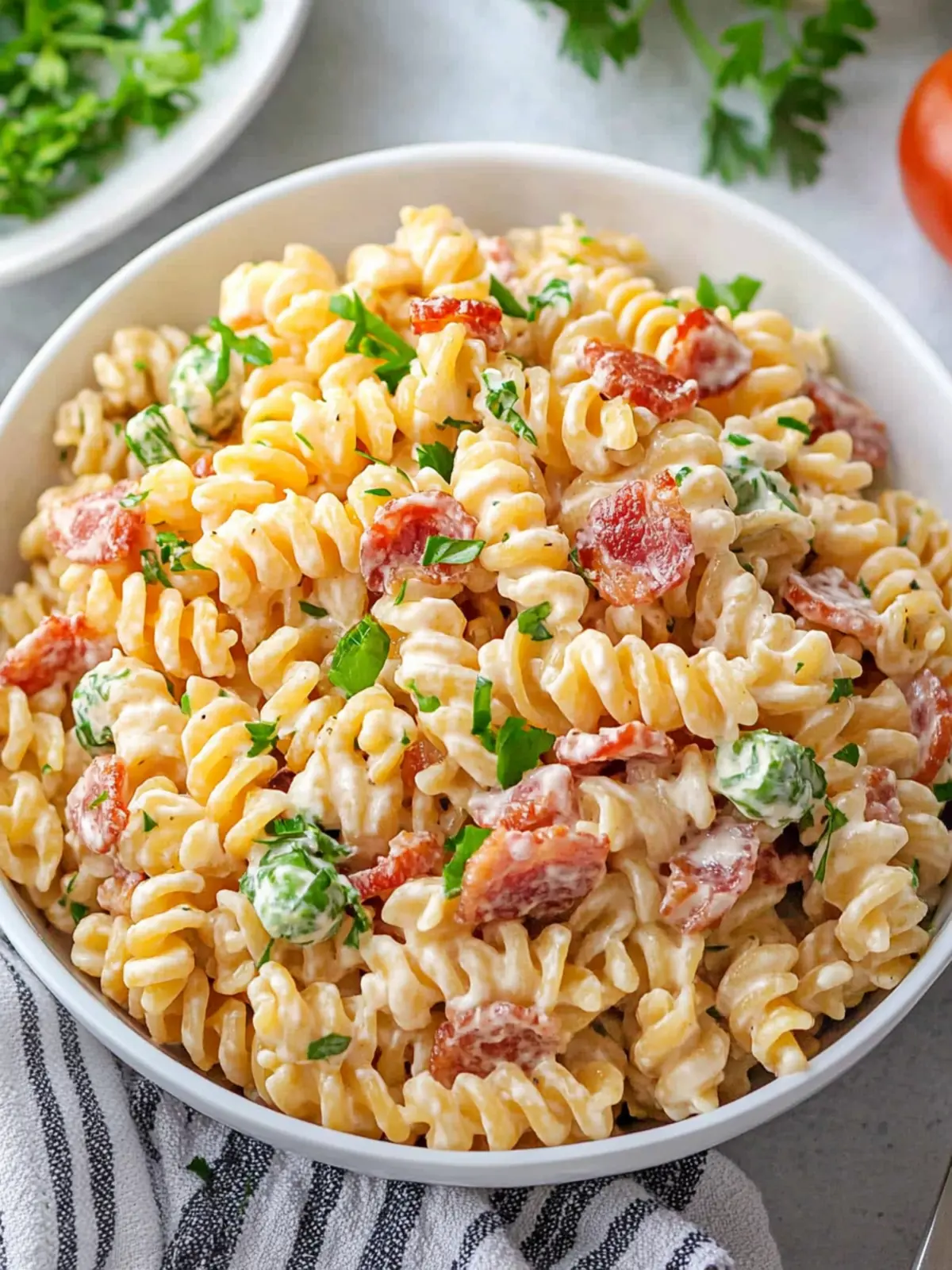 Ultimate Bacon Ranch Pasta Salad for Potlucks and BBQs! 4 Bacon Ranch Pasta Salad