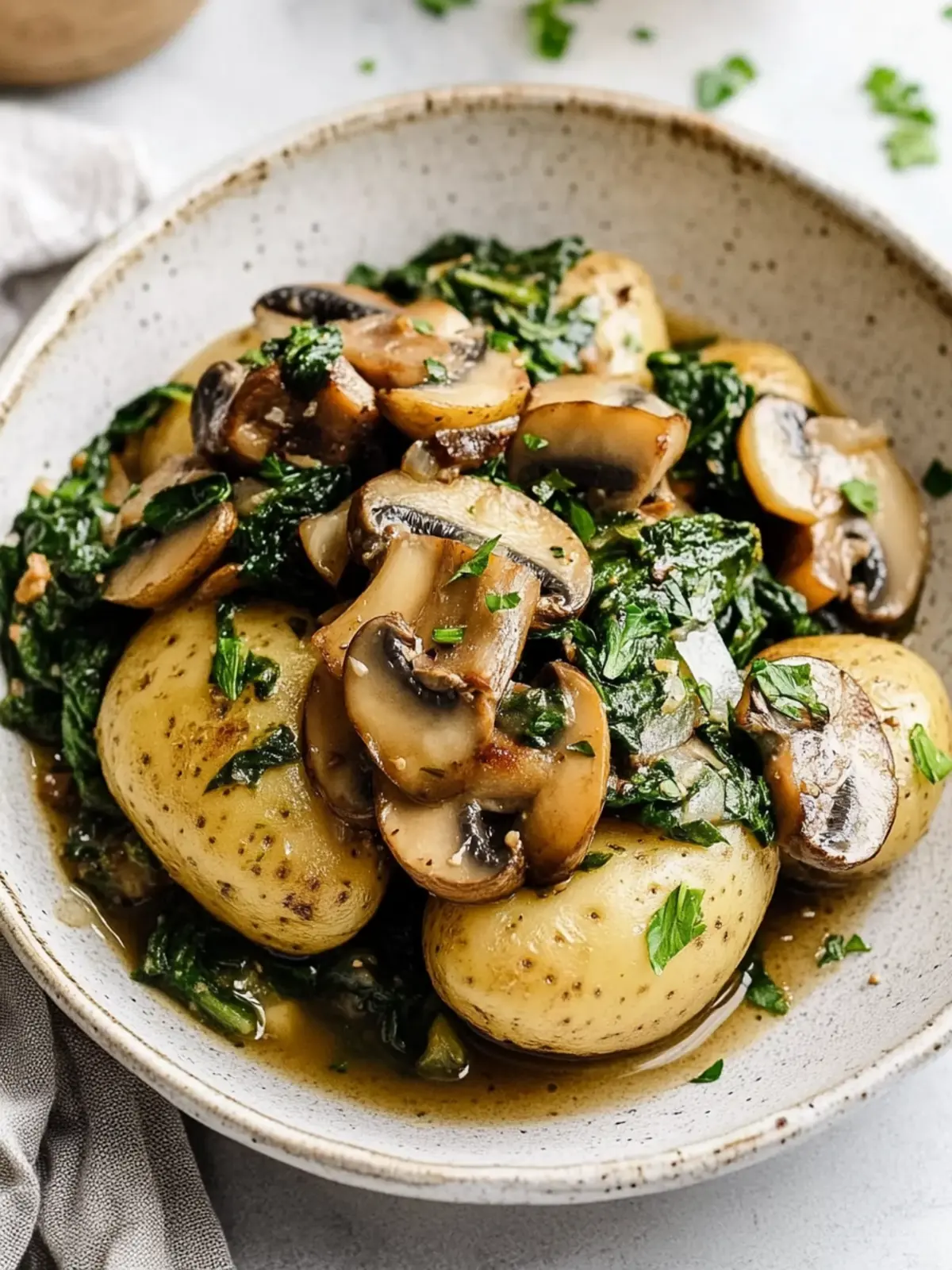 Savor Potatoes with Mushroom Spinach for a Cozy Dinner Delight 3 Potatoes with Mushroom Spinach