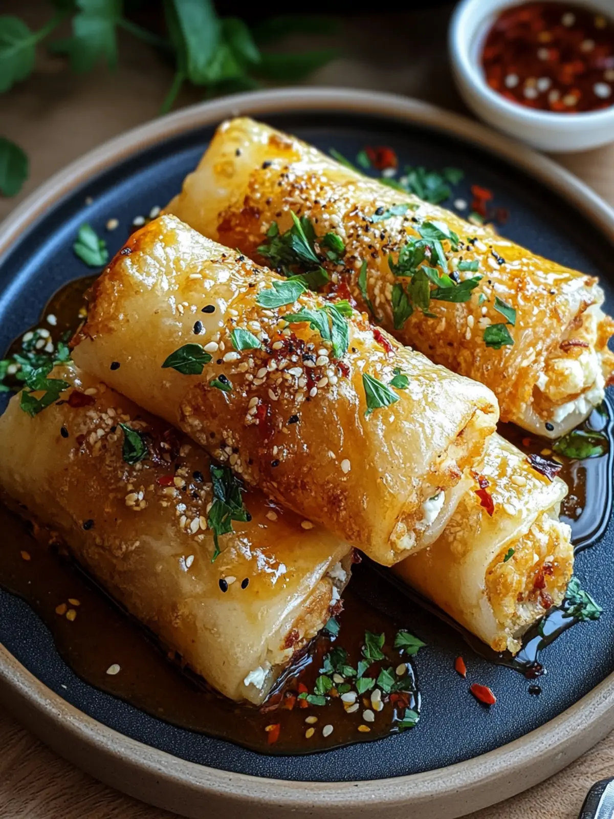Savor the Crunch: Oven Fried Feta Rolls with Chili Honey 4 Oven Fried Feta Rolls with Chili Honey