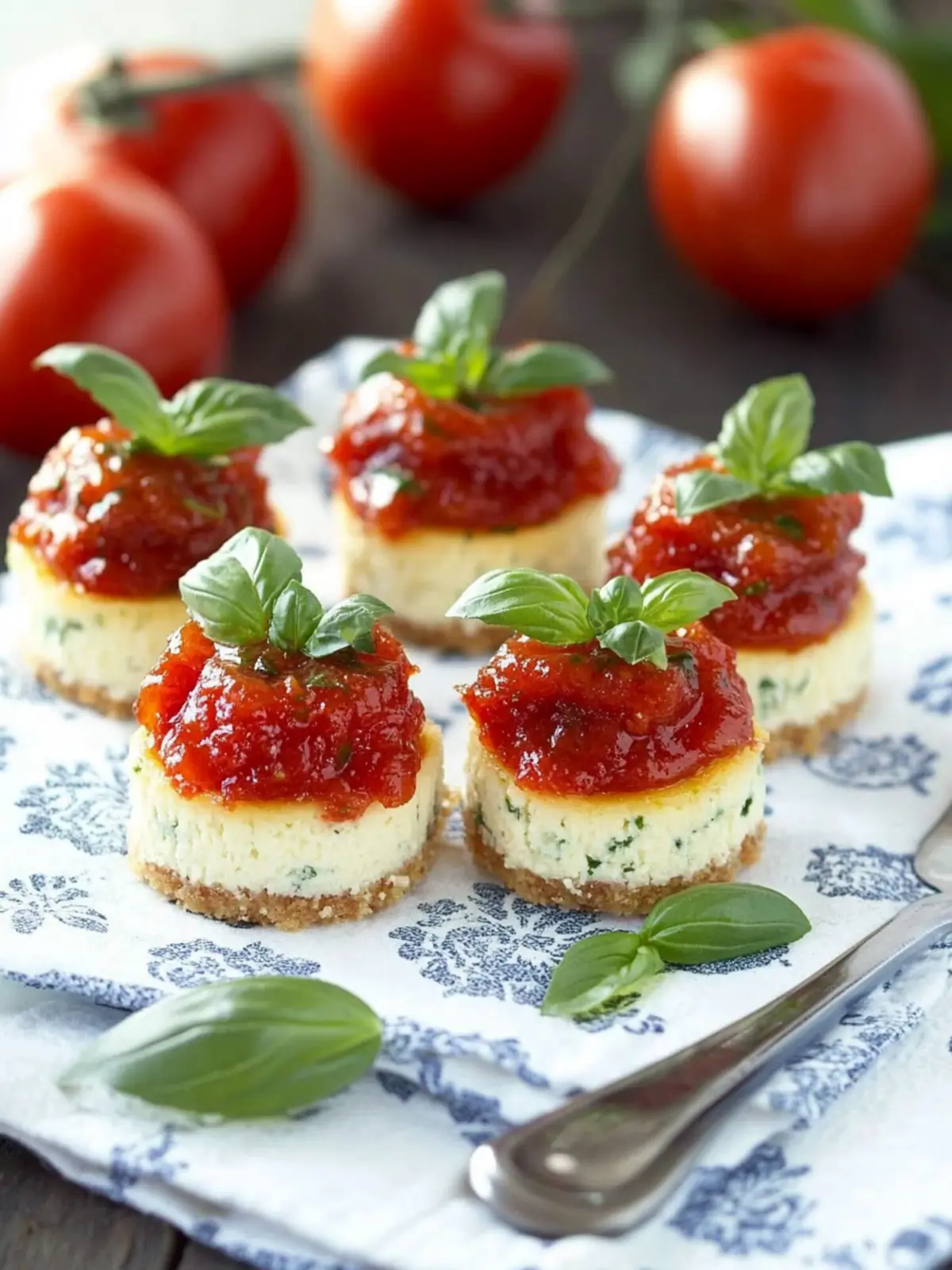 Savory Mini Basil Parmesan Cheesecakes with Tomato Jam Delight 2 Mini Basil Parmesan Cheesecakes with Tomato Jam
