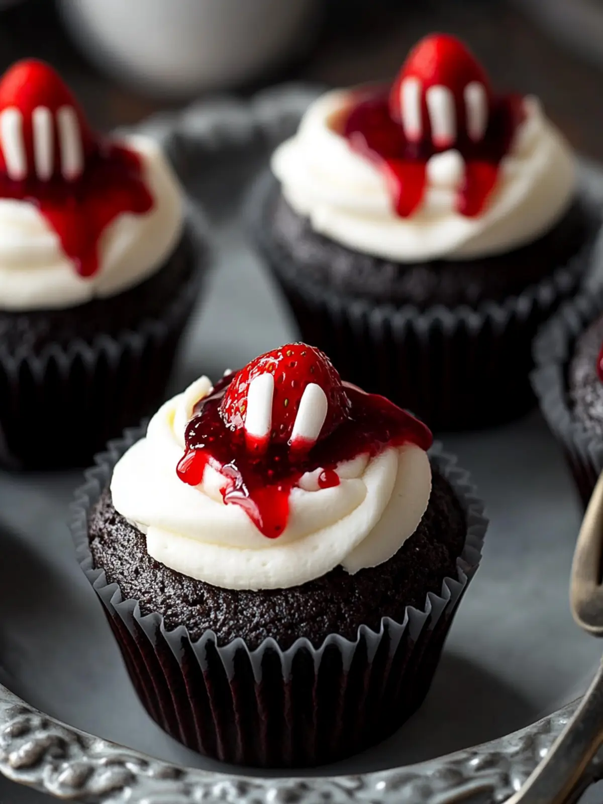 Vampire Bite Cupcakes with Strawberry Jam Filling for Spooky Fun 4 Vampire Bite Cupcakes with Strawberry Jam Filling