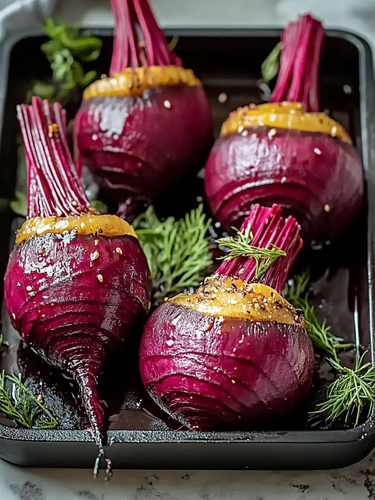 Roasted Hasselback Beets with Zesty Dill Dressing Delight 3 Roasted Hasselback Beets