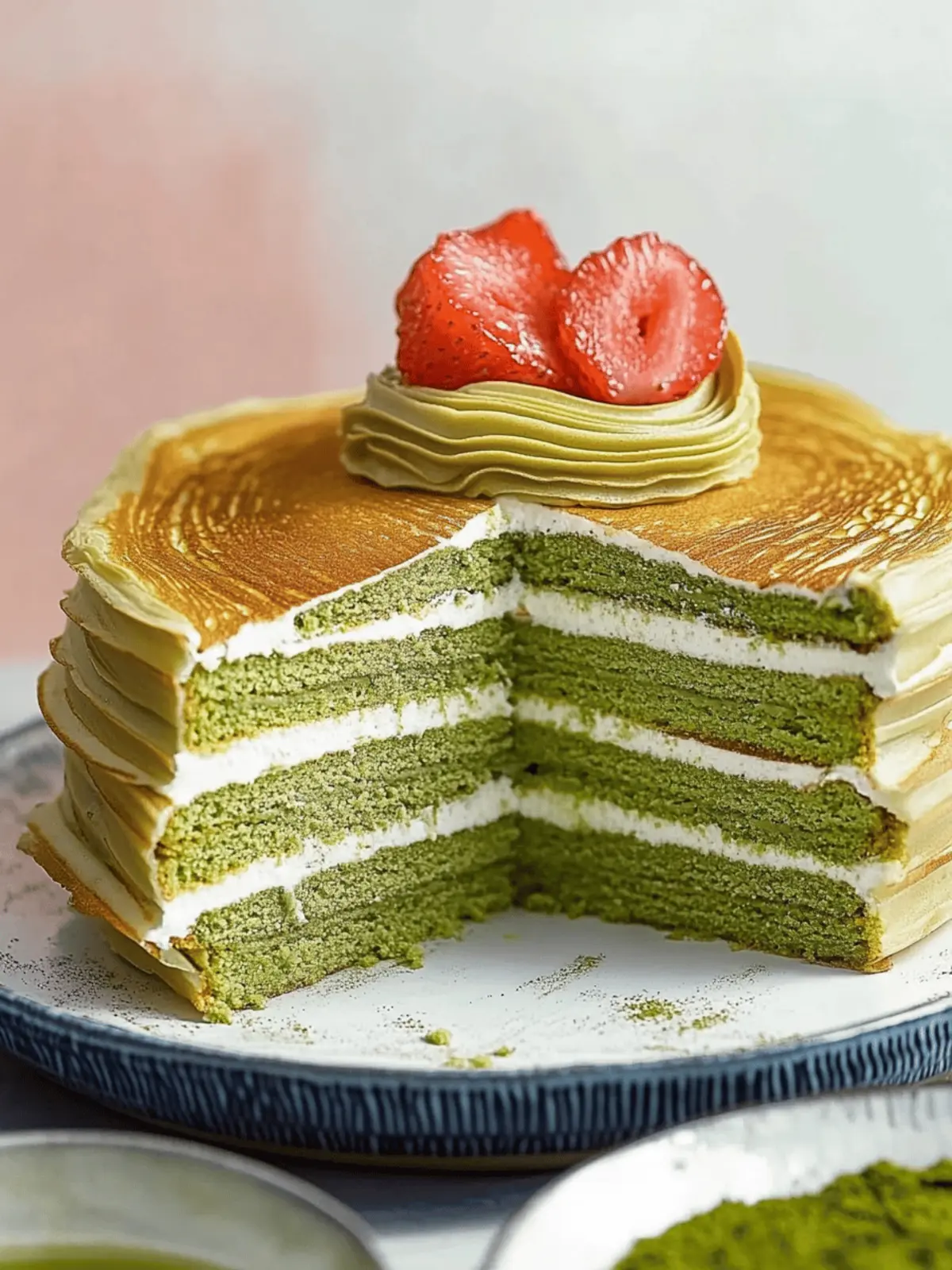 Irresistible Matcha Crepe Cake with Strawberries Inside 2 Matcha Crepe Cake