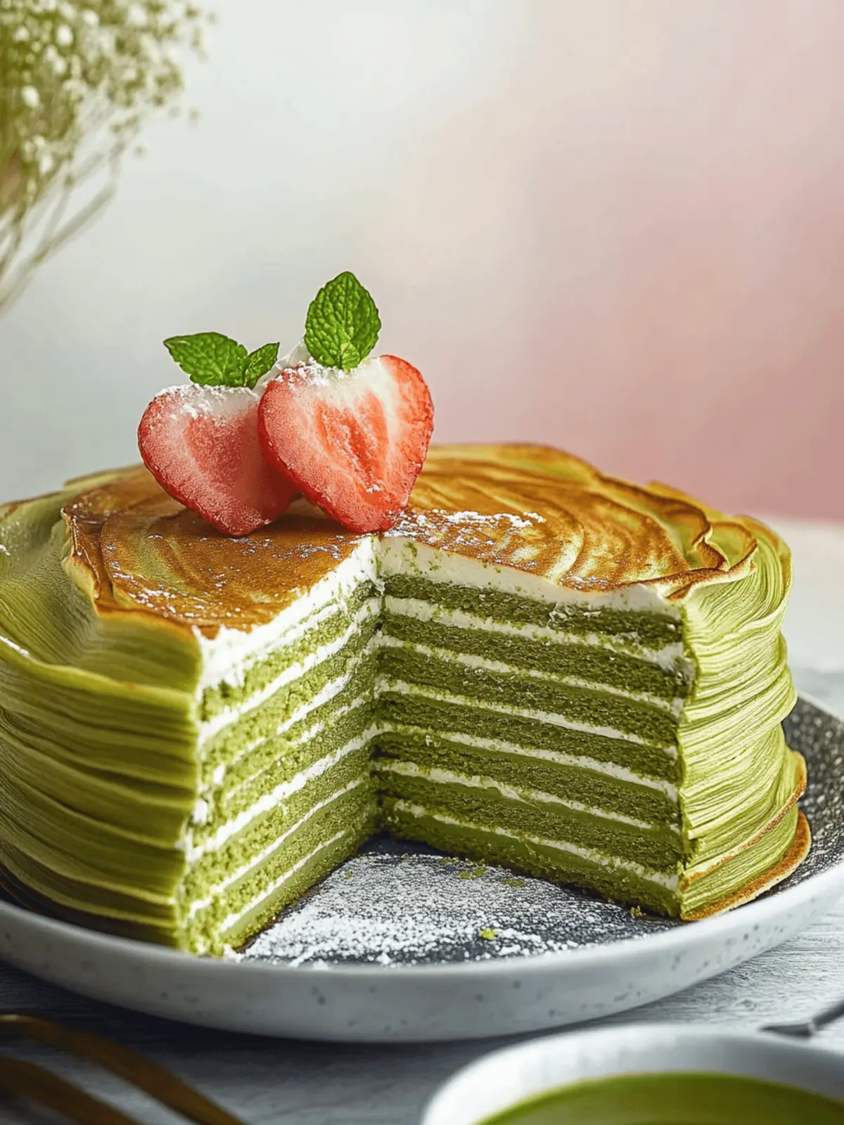 Irresistible Matcha Crepe Cake with Strawberries Inside 3 Matcha Crepe Cake